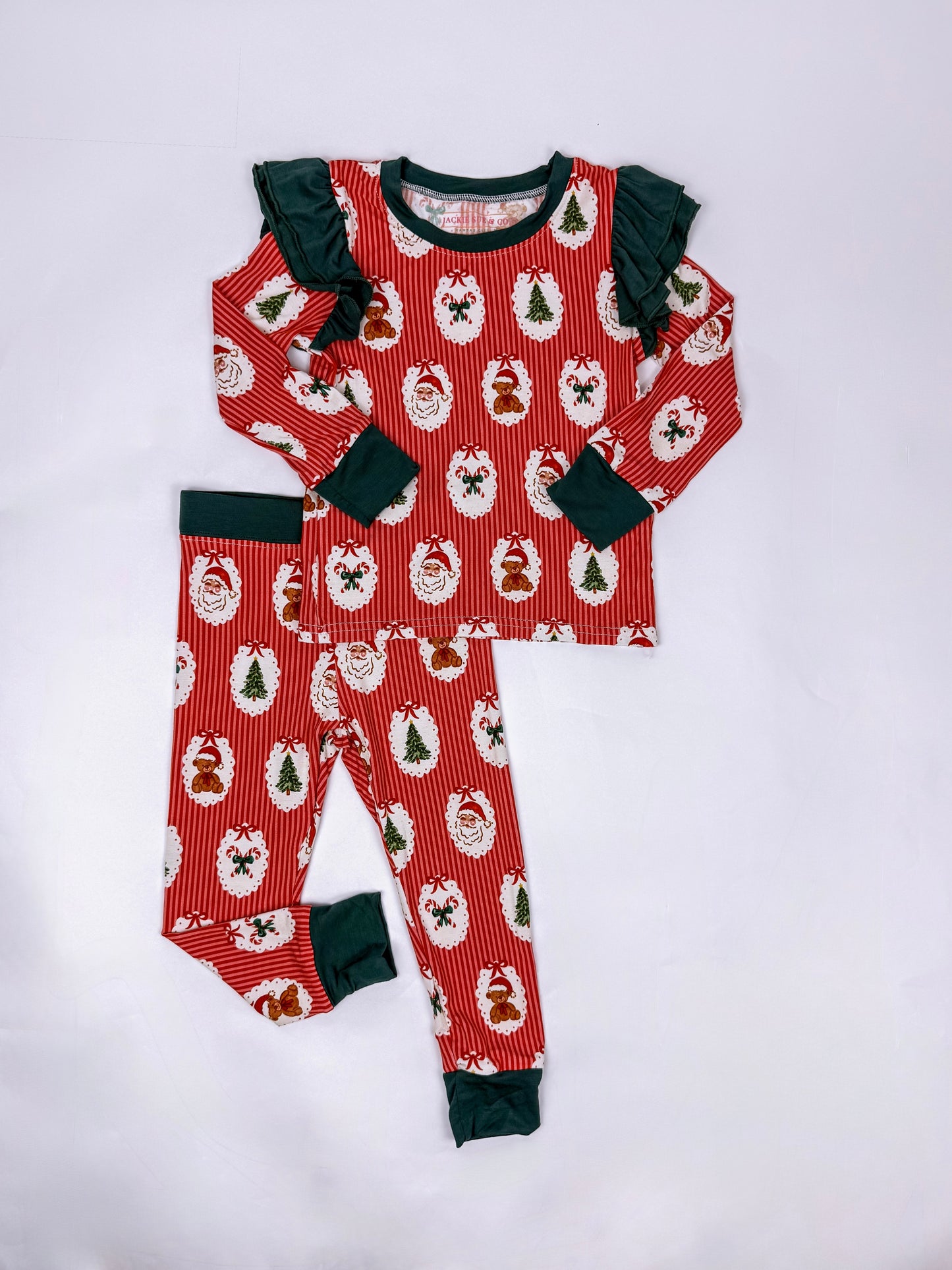 Red Vintage Christmas Ruffle Pajama Set