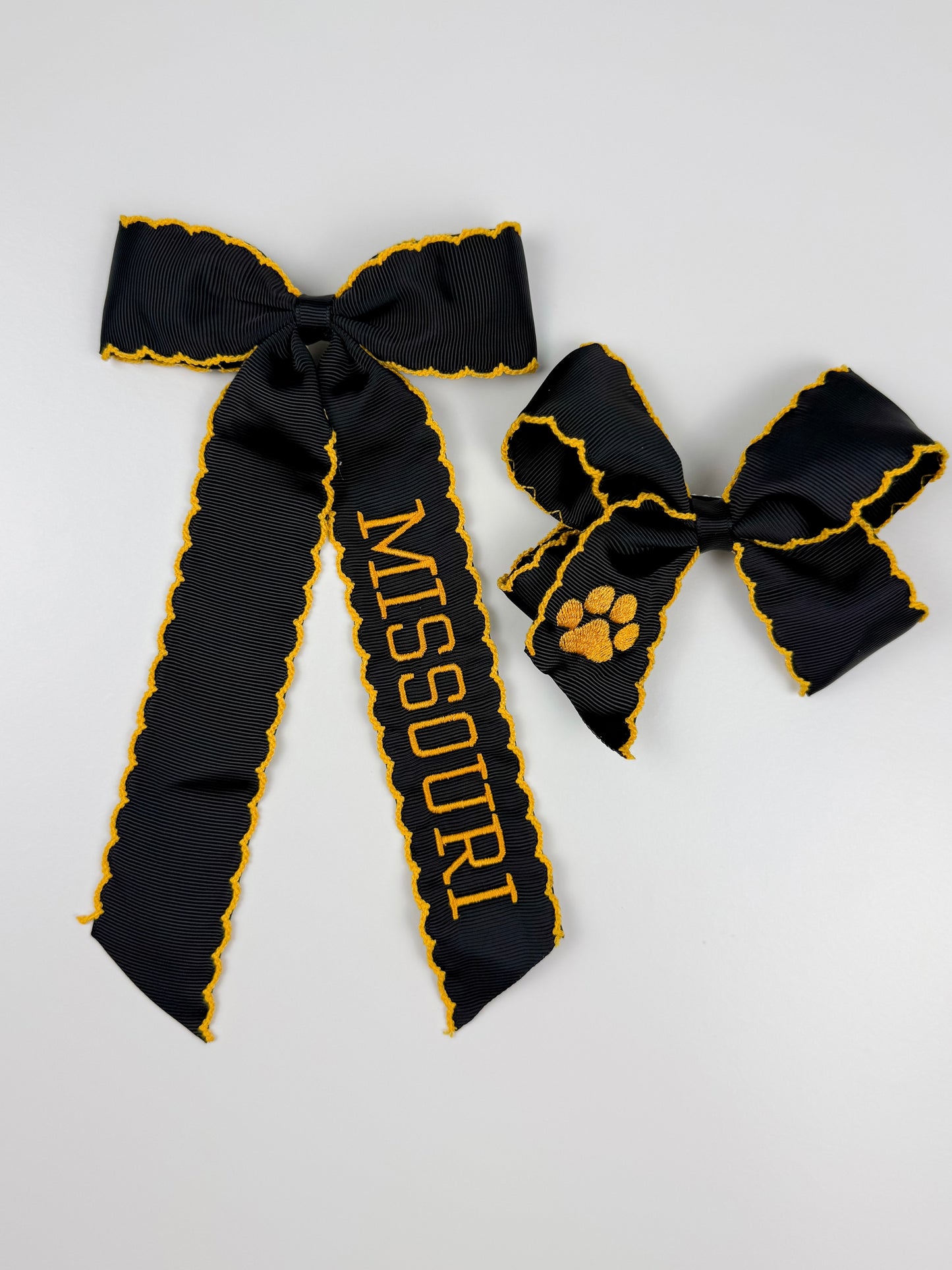 Embroidered Paw Print Black & Gold Grosgrain Spirit Bow - MU Inspired