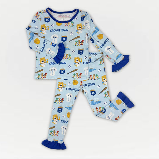 Girls Crown Town Ruffled Pajama Set – Bamboo | Exclusive KC Royals Inspired Print