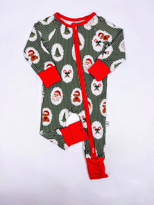 Green Vintage Christmas Convertible Pajamas
