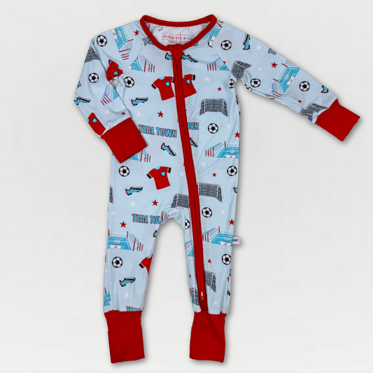 Teal Town Zip-Up Bamboo Pajama