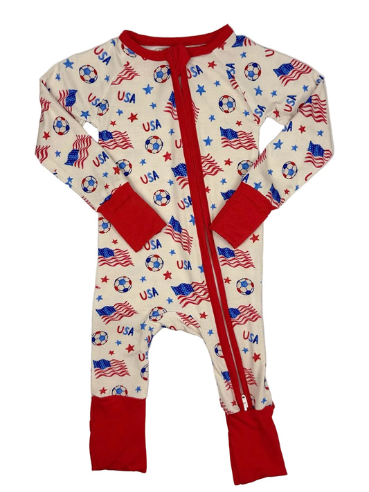 Stars, Stripes & Soccer Convertible Zip Bamboo Pajamas