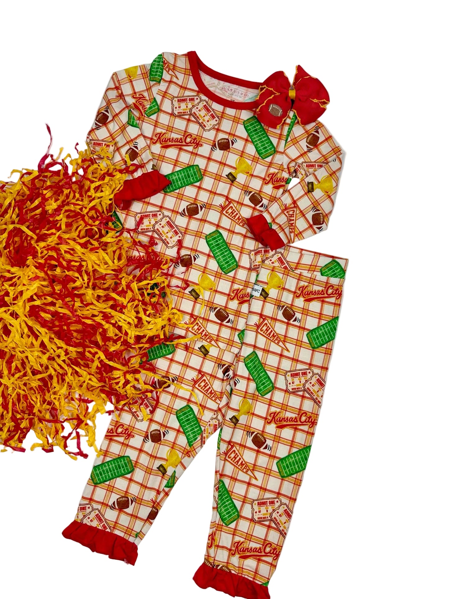 Girls Ruffle Heritage Plaid Bamboo Set | Kansas City Football Inspired Kids Pajamas