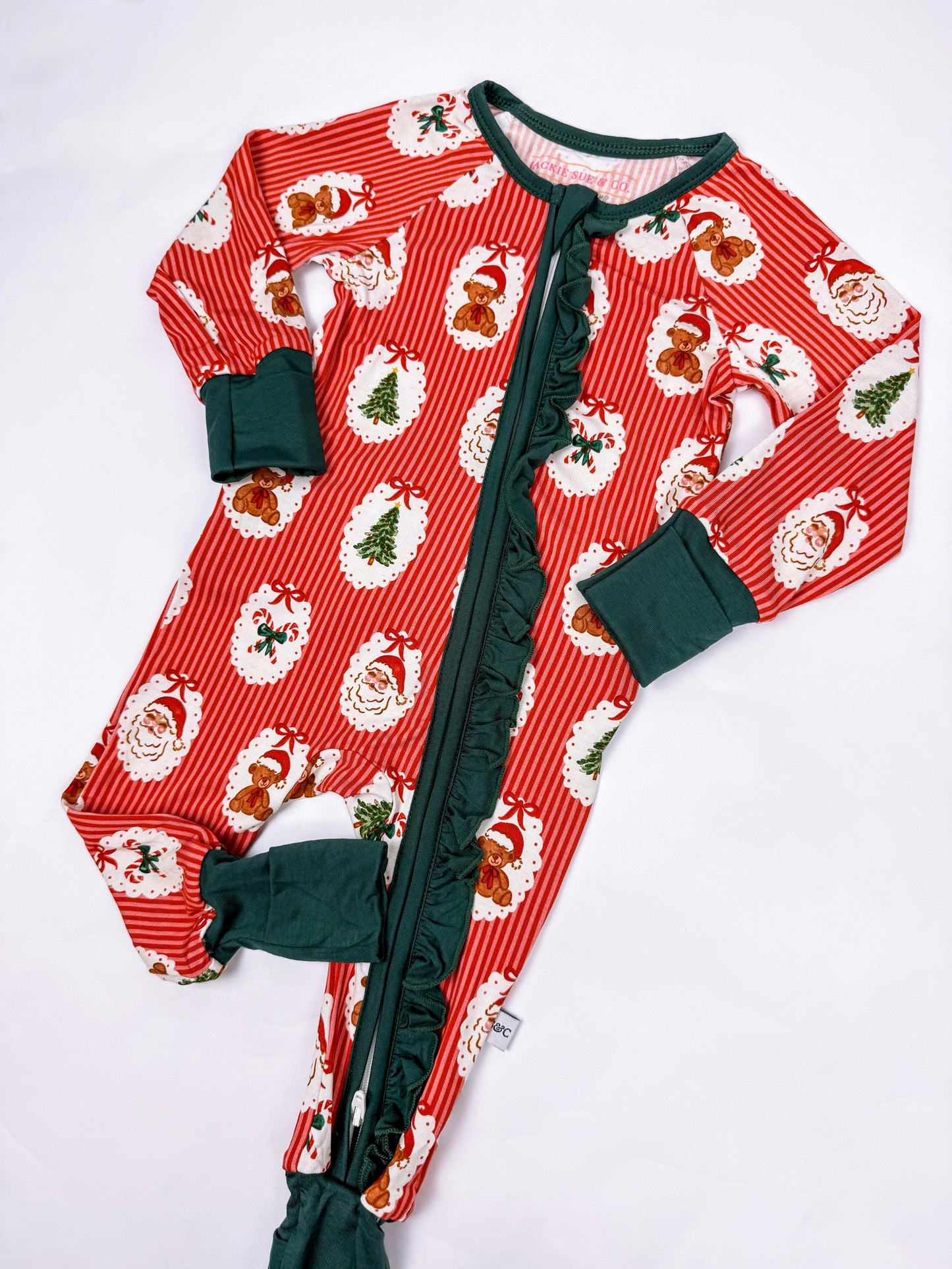Red Vintage Christmas Ruffle Convertible Pajamas
