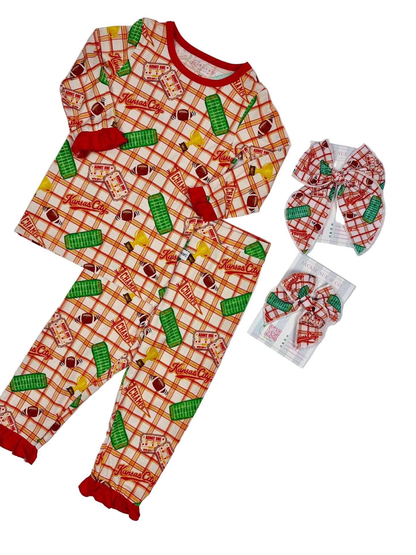 Girls Ruffle Heritage Plaid Bamboo Set | Kansas City Football Inspired Kids Pajamas