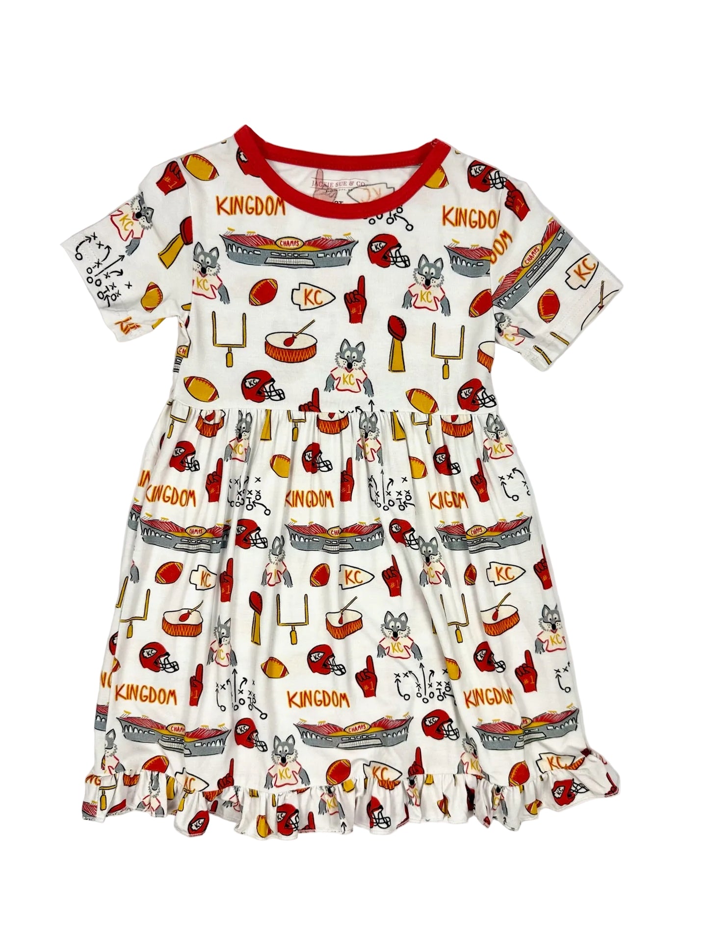 Girls Kingdom Print Bamboo Twirl Dress | Kansas City Football Inspired