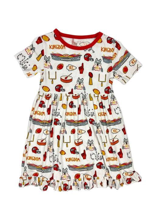 Girls Kingdom Print Bamboo Twirl Dress | Kansas City Football Inspired