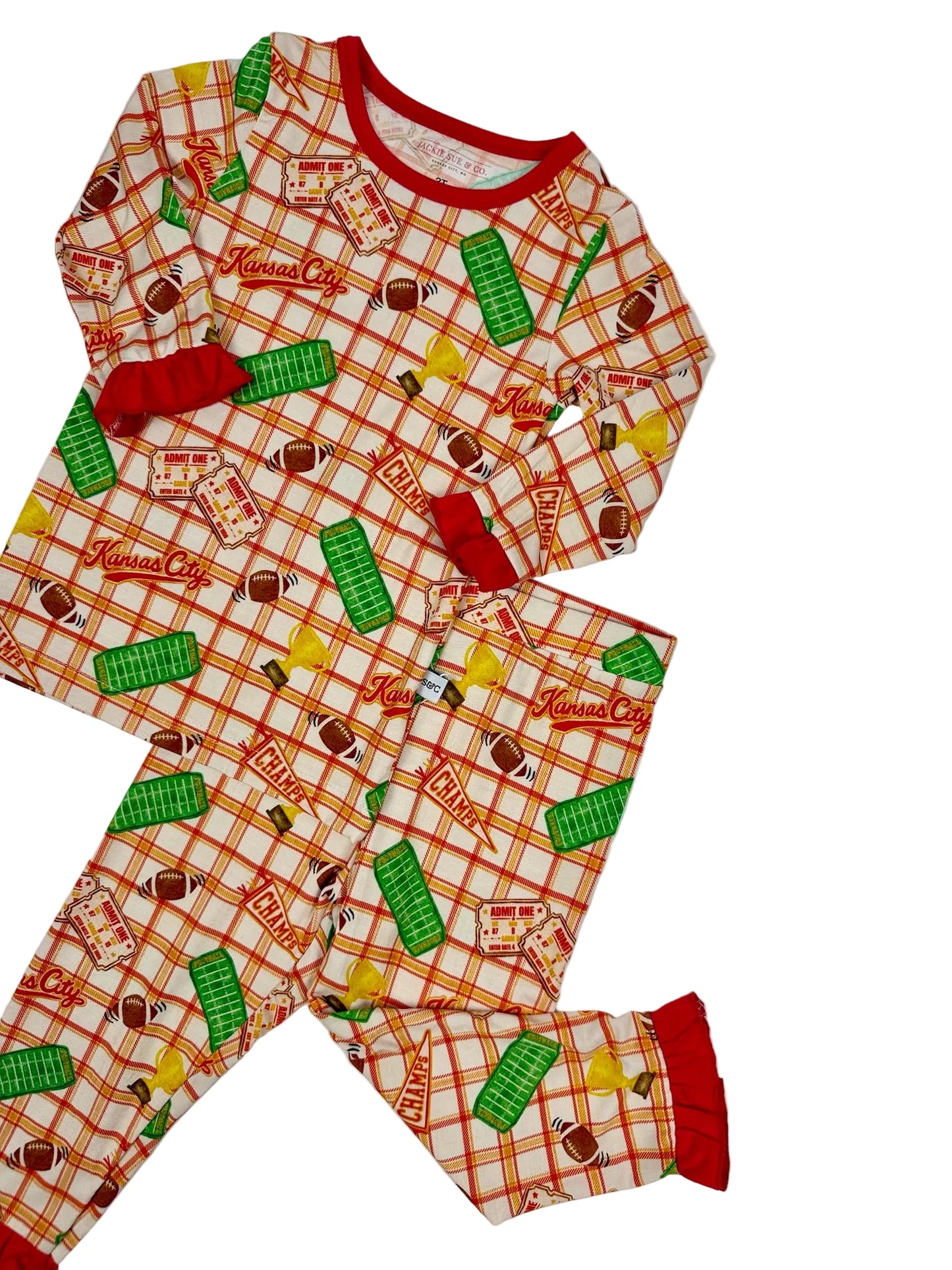 Girls Ruffle Heritage Plaid Bamboo Set | Kansas City Football Inspired Kids Pajamas