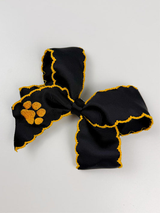 Embroidered Paw Print Black & Gold Grosgrain Spirit Bow - MU Inspired