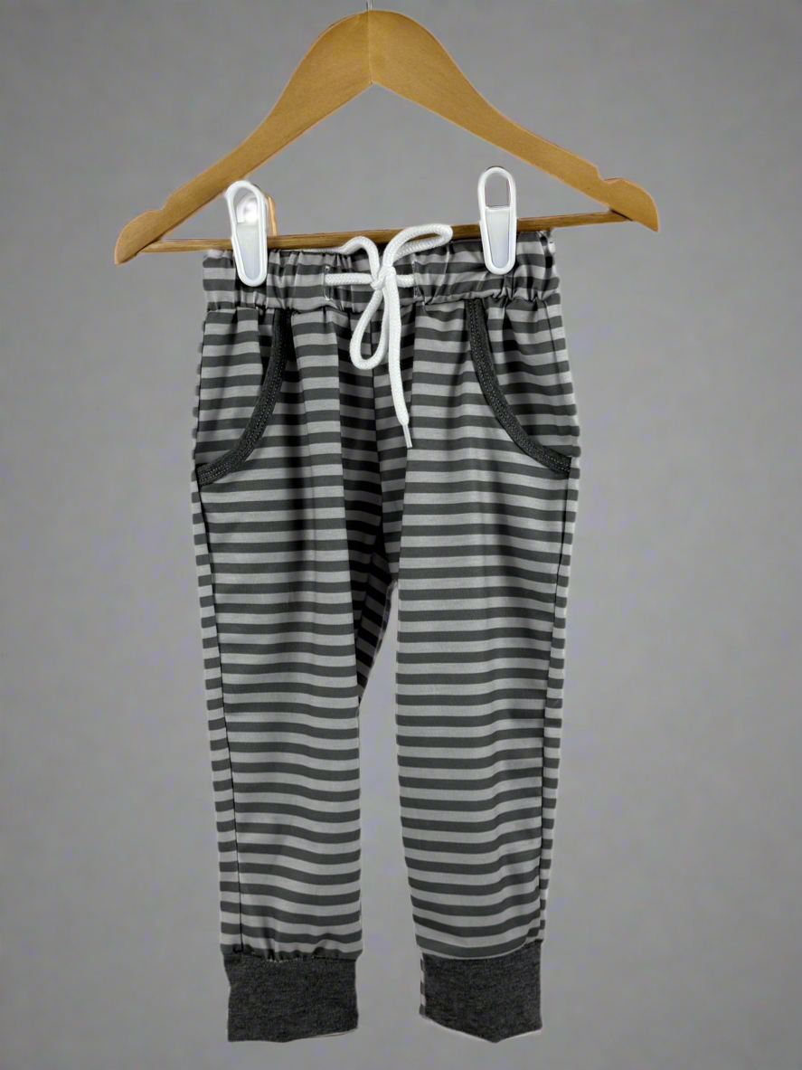 Kids' Unisex 2-Tone Grey Stripe Jogger Pants with Pockets & Drawstring