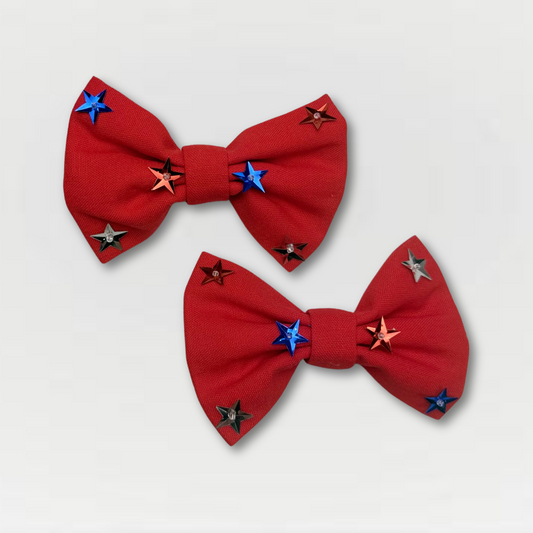 Patriotic Star Pigtail Bow Set