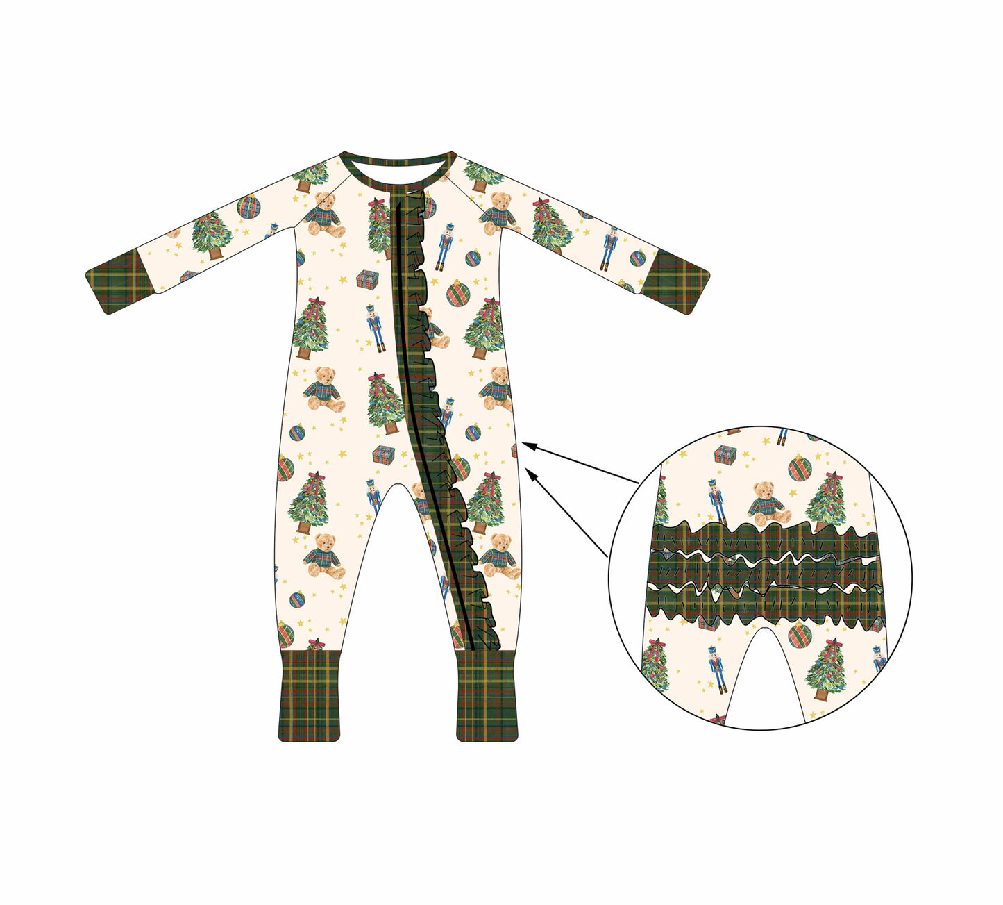 (Pre-Order) Christmas Traditions Ruffle Zip Convertible Pajamas