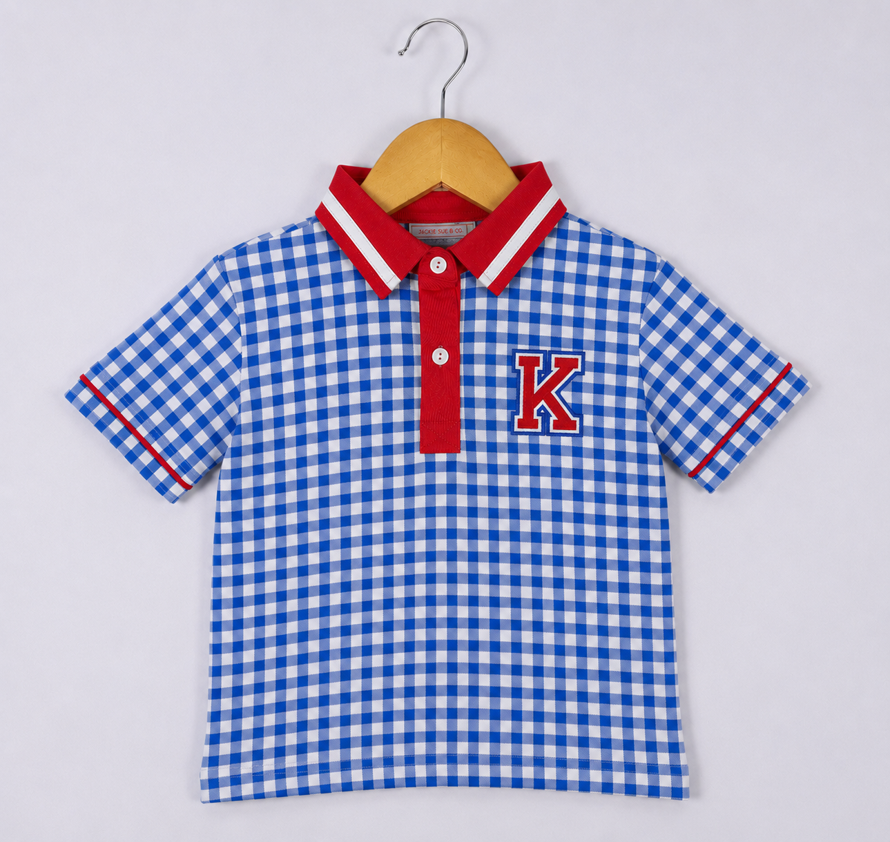 (Pre-Order) Boys KU-Inspired Gingham Polo